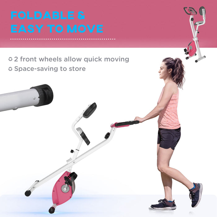 Foldable Magnetic Resistance Exercise Bike - LCD Monitor, Adjustable Seat, Heart Rate & Foot Pads - Compact Home Office Fitness Solution