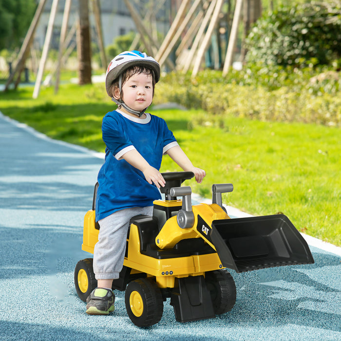 CAT Licensed Toddler Excavator Ride-On - Manual Bucket & Horn, Under-Seat Storage - Foot-to-Floor Construction Digger for Kids