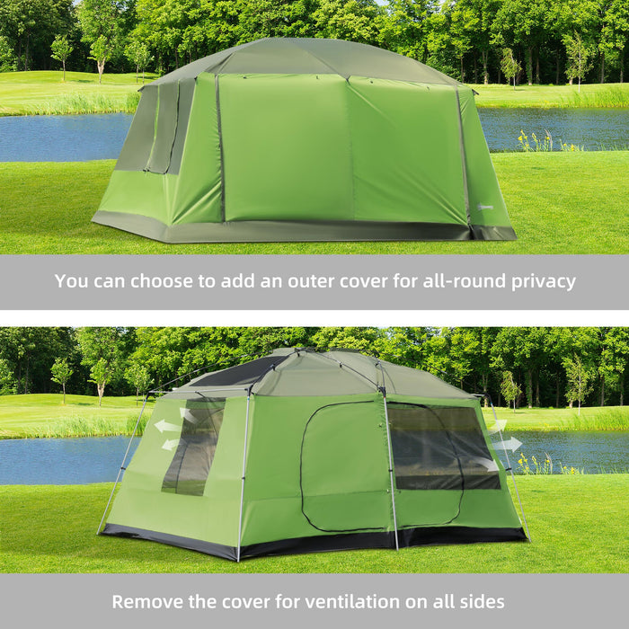 8-Person Double Room Dome Tent with Porch - Mesh Windows, Zipped Doors, and Lamp Hook for Camping - Ideal Shelter for Families and Group Backpacking Adventures