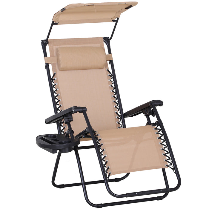 Zero Gravity Patio Sun Lounger with Cup Holder & Canopy Shade - Comfortable Deck Folding Chair for Outdoor Relaxation - Ideal for Garden, Beach or Poolside Use