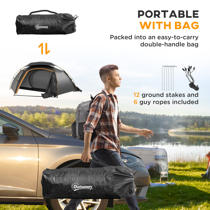 Dome Camping Tent with Aluminum Frame - Removable Rainfly, 2000mm Waterproof, 1-2 Person Capacity, Grey - Perfect Shelter for Outdoor Enthusiasts