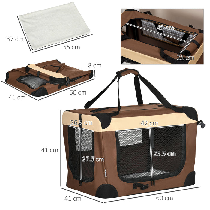 Foldable 60cm Pet Carrier - Sturdy Dog and Cat Travel Bag with Comfort Cushion - Ideal for Miniature Breeds and Small Pets Transport