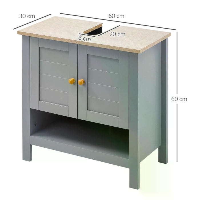 Under Sink Storage Cabinet - Bathroom Vanity Unit with Adjustable Shelf, Pedestal Design in Grey - Space-Saving Solution for Bathroom Organization