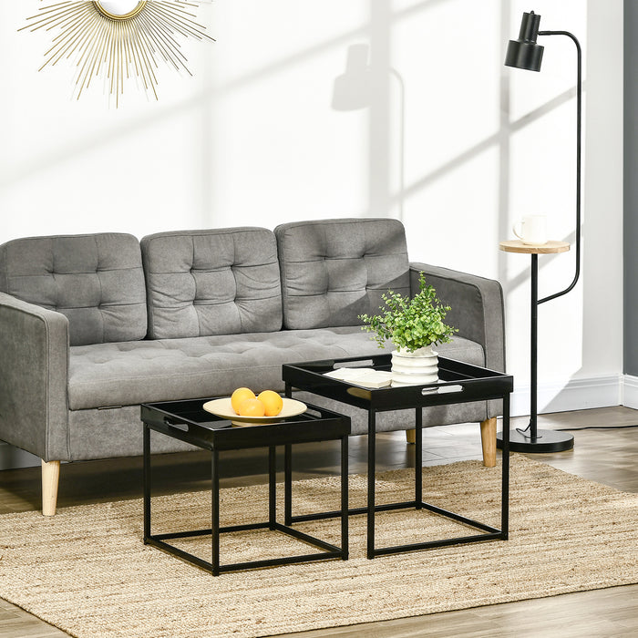 Contemporary Nesting Coffee Tables, Set of 2 - Square High Gloss Top with Sturdy Steel Frame - Space-Saving Design for Modern Living Rooms