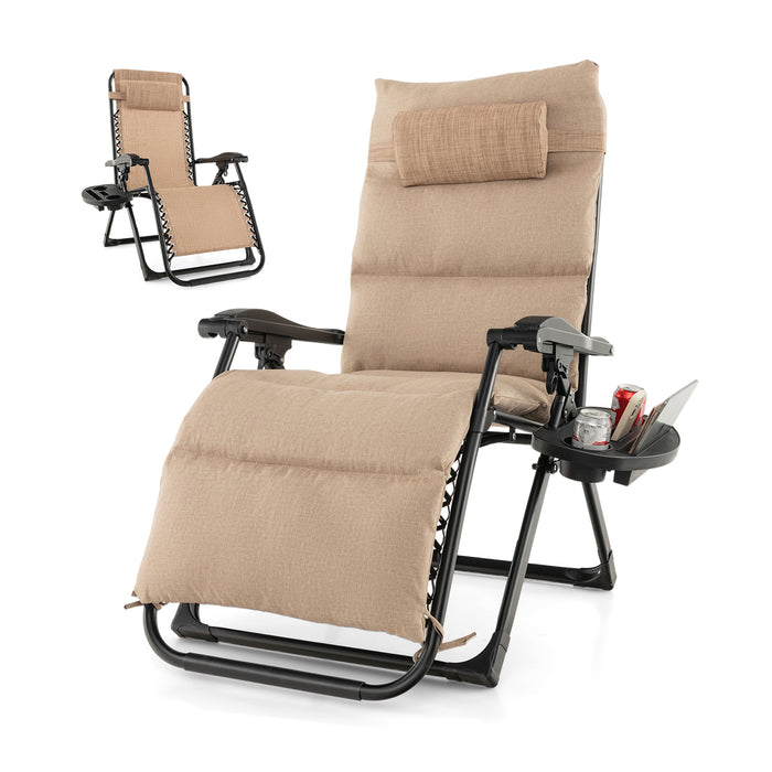 Metal Zero Gravity Lounge Chair, Adjustable - Comfortable Recliner with Cup Holder Tray - Ideal for Relaxation and Outdoor Use