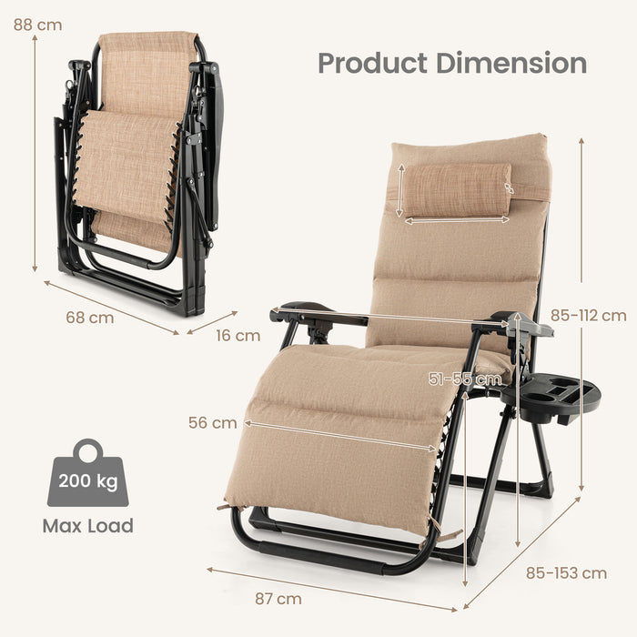 Metal Zero Gravity Lounge Chair, Adjustable - Comfortable Recliner with Cup Holder Tray - Ideal for Relaxation and Outdoor Use