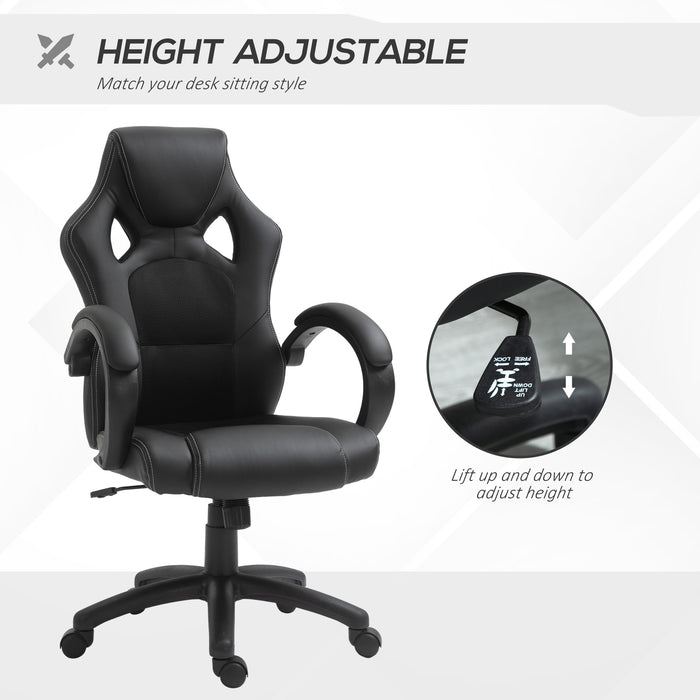 Faux Leather High-Back Computer Chair - Ergonomic Swivel Office Chair with Wheels and Armrests, Black - Ideal for Home Office Comfort and Style