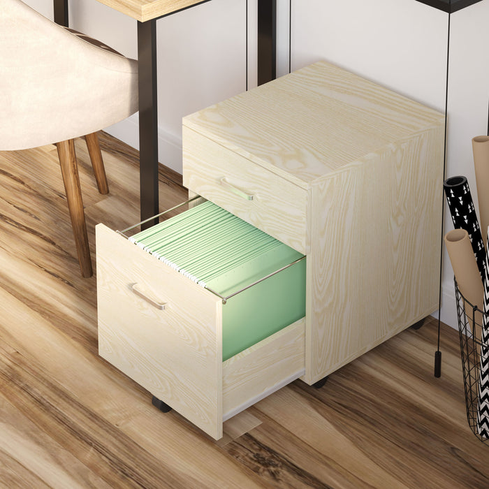 2-Drawer Locking Filing Cabinet - Rolling Storage for Legal/Letter Files with 5 Wheels, Oak Finish - Secure Office Organization and Home Cupboard Solution