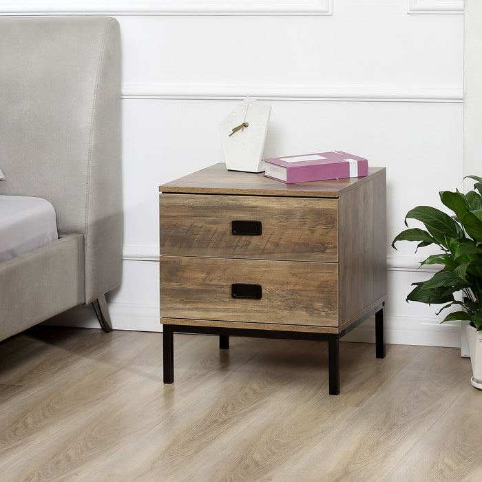 Vintage Style Nightstand - 2-Drawer End Table with Durable Metal Frame - Ideal for Bedroom and Living Room Essentials