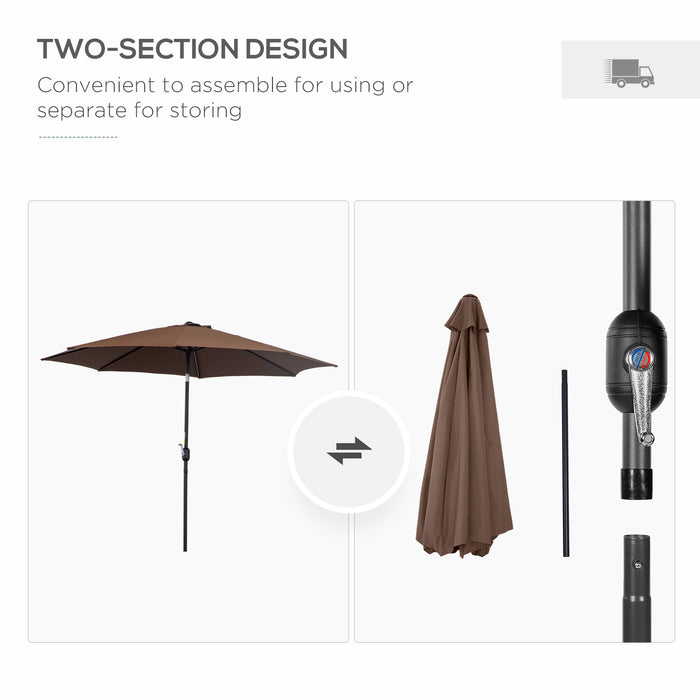 Round Steel Frame Market Umbrella - 3x2.45m Garden Parasol with Sunshade Canopy, Coffee Color - Ideal Outdoor Shade Solution for Patio Areas