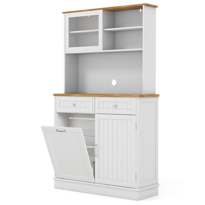 Double Tilt Out Trash Cabinet - Rubber Wood Countertop, Kitchen and Dining Room Furniture in White - Ideal for Space Saving and Organization