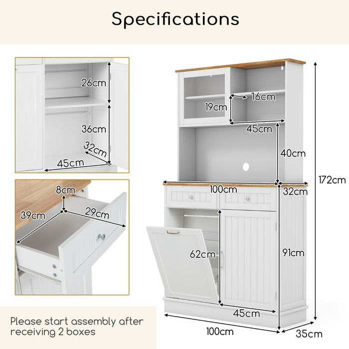 Double Tilt Out Trash Cabinet - Rubber Wood Countertop, Kitchen and Dining Room Furniture in White - Ideal for Space Saving and Organization