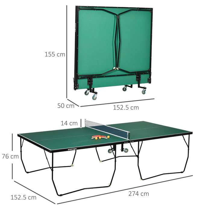 Folding Portable Tennis Table - 9FT Weather-Resistant with Lockable Wheels - Ideal for Indoor & Outdoor Gameplay, Green