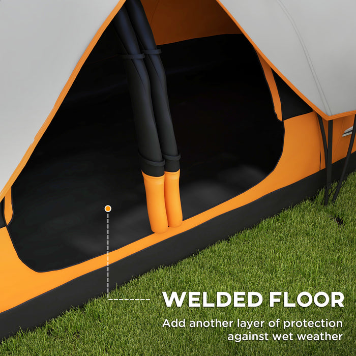 6-8 Person Camping Tent with 2000mm Waterproof Rainfly - Durable Outdoor Shelter with Carry Bag for Fishing, Hiking, Festivals - Spacious & Easy Setup in Orange