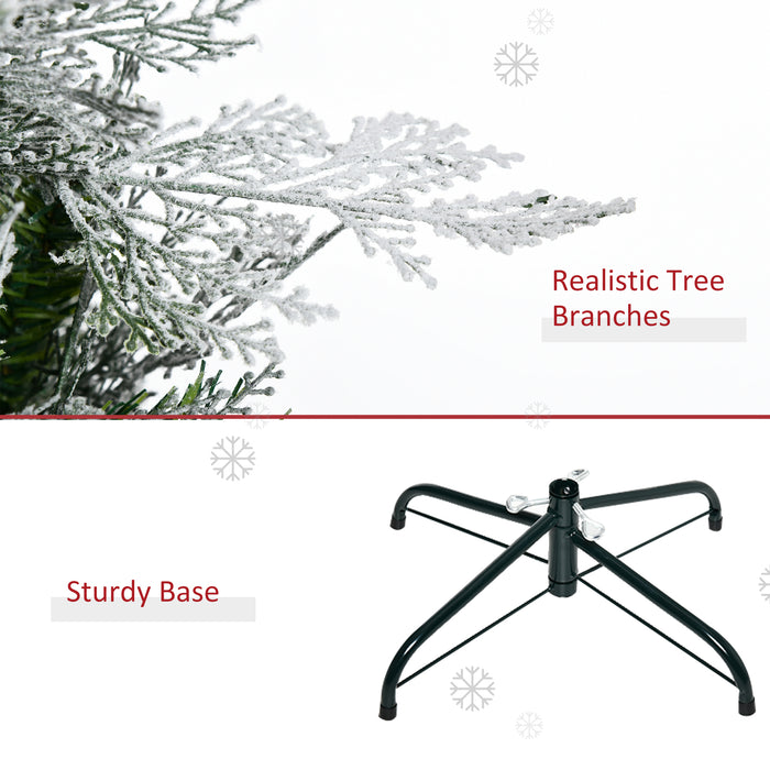 Realistic Cypress Branches Flocked Artificial Christmas Tree - Easy Auto Open Design, Pencil Slim Profile - Ideal for Festive Holiday Decor in Tight Spaces
