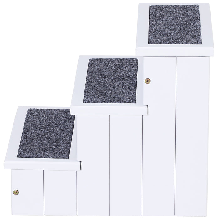 3-Step Wood Pet Stairs - Carpeted Steps for Cats & Small Dogs, Non-Slip Surface, Compact Design - Ideal for Pet Mobility & Home Space Efficiency