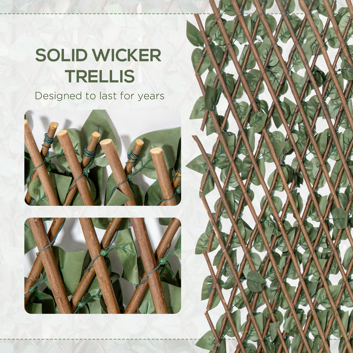 2m x 1m Retractable Expanding Trellis Fence Set - 4 Pcs, Artificial Plant Decor for Garden Privacy - Telescopic Hedge for Outdoor Screening and Greenery Wall Decoration
