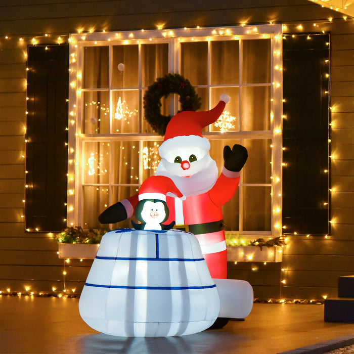 Inflatable 1.6m Santa Claus & Penguin Ice House - LED-Lit Christmas Blow-Up Decor for Yard - Perfect for Outdoor Holiday Gatherings and Garden Festivities