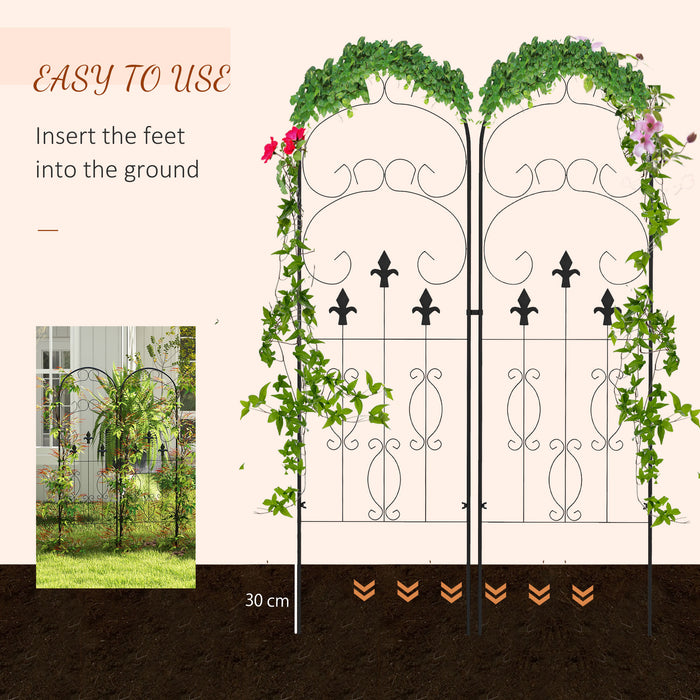 Garden Climbing Plant Support - Set of 2 Metal Trellises with Elegant Scroll Design - Ideal for Vine Vegetation & Outdoor Decor