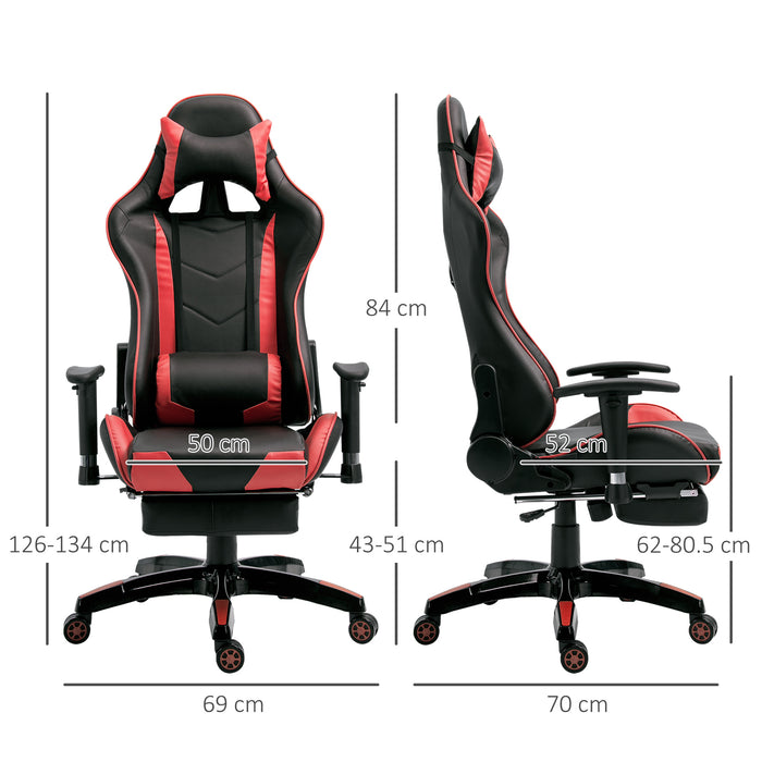 Ergonomic High-Back Racing Chair - Adjustable Swivel Gamer Seat with Footrest and Casters - Comfortable Faux Leather Reclining Office Chair for Gaming and Working