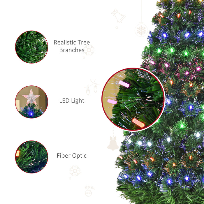 Pre-Lit Fiber Optic 5ft Christmas Tree with Star Topper - 170 Branch Tips, Metal Stand, Multi-Color LED Lights - Festive Home Holiday Decor