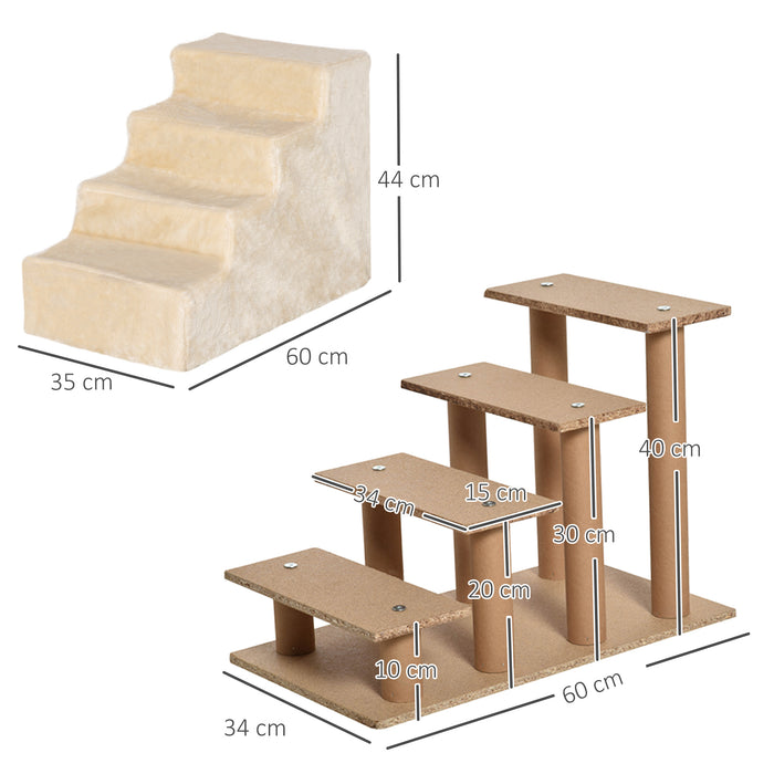 4-Step Pet Stairs - Washable Plush Cover, Durable Access to High Beds and Sofas - Ideal for Small Dogs and Cats