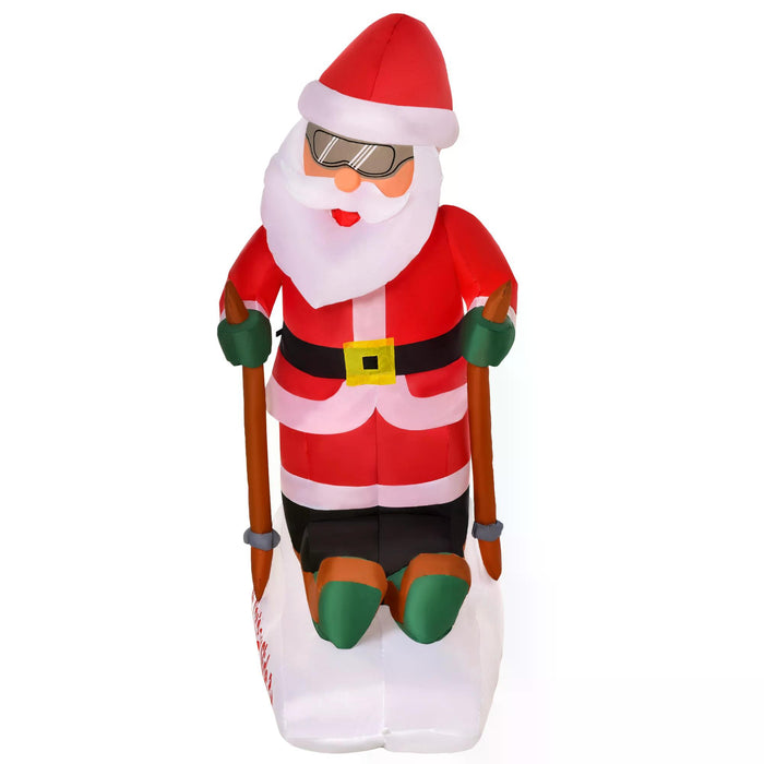 Santa Claus Skiing Inflatable - 4ft Tall Christmas Outdoor Display - Effortless Install for Festive Yard Decor