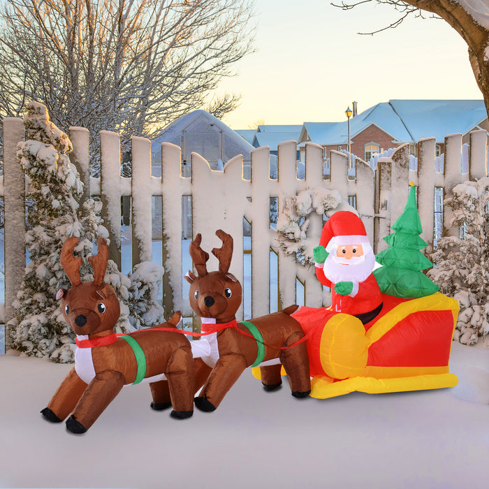 Inflatable Self-Inflating Santa Sleigh with Reindeer - Festive Christmas Outdoor Display Decor - Perfect for Holiday Lawn and Garden Decoration