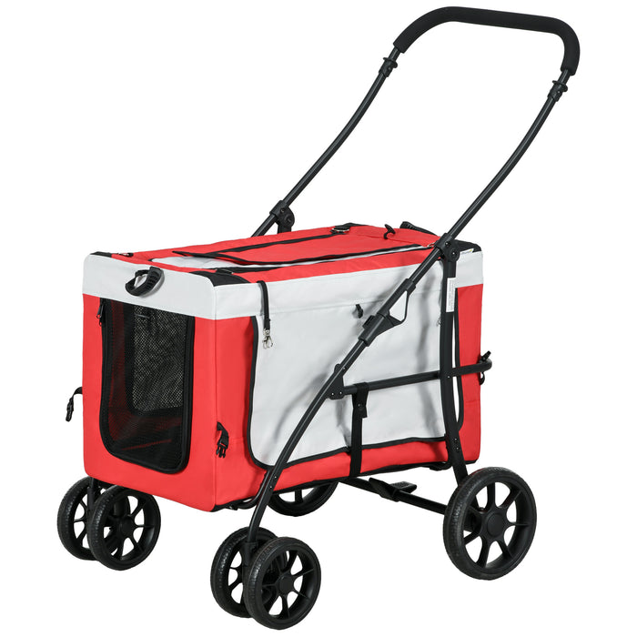 Foldable Pet Stroller with Detachable Carrier - Soft-Padded Travel Crate for Mini & Small Dogs - Ideal for Comfortable and Secure Outings in Red