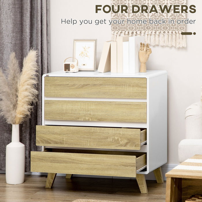 4-Drawer Chest for Home Storage - Bedroom & Living Room Organizer, 80x40x79.5cm in White & Natural Finish - Ideal for Decluttering Spaces & Tidy Interiors