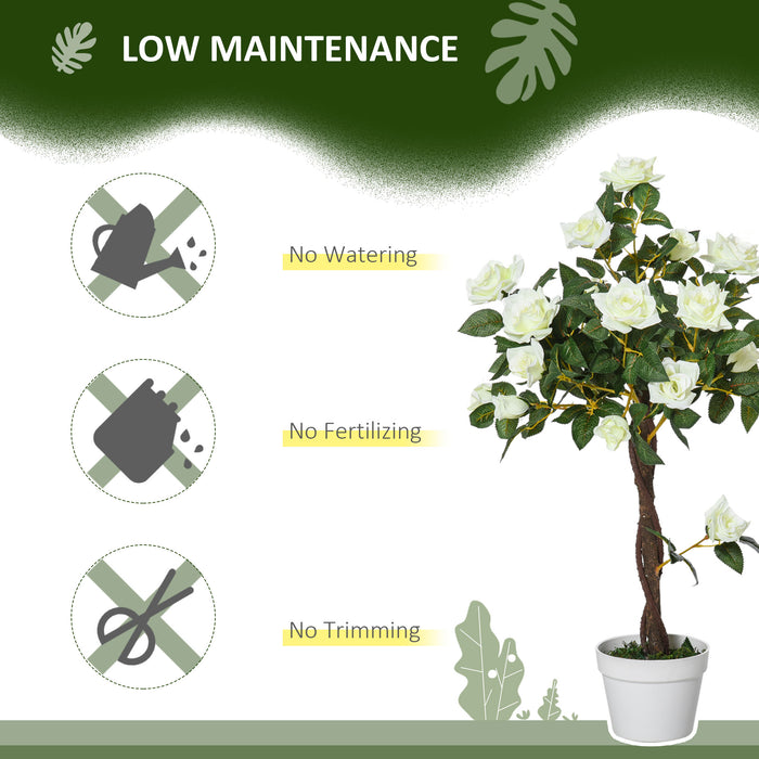 Artificial White Rose Flower Arrangements in Pots - Set of 2 Faux Plants for Indoor & Outdoor Decoration, 90cm Tall - Elegant Decor for Home, Office, and Events