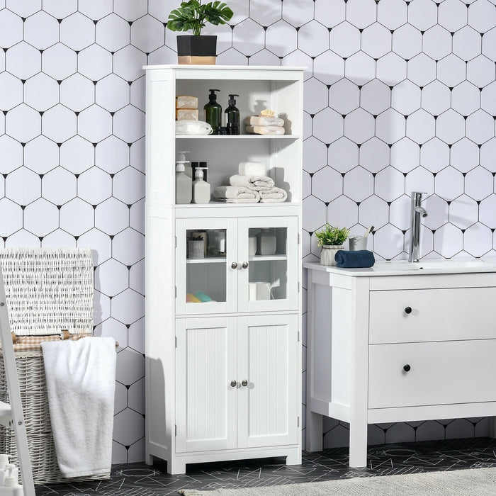 4-Door Freestanding Kitchen Cupboard - Elegant Storage Cabinet with Adjustable Shelf & Glass Doors - Ideal for Dining & Living Areas, Classic White Design