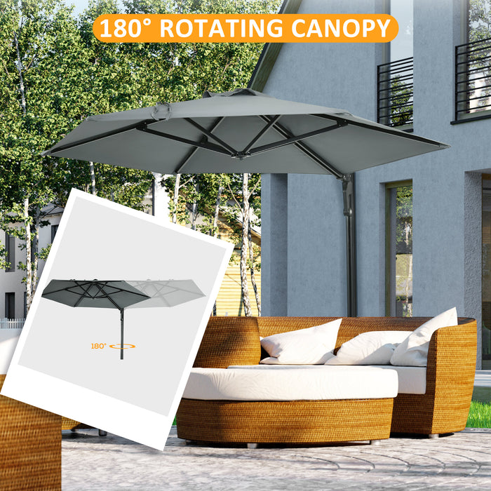 Hand-Push 180° Rotatable Outdoor Patio Umbrella - Wall Mounted Parasol with Adjustable Canopy for Porch, Deck, Garden, 250cm, Grey - Ideal for Residential and Commercial Spaces