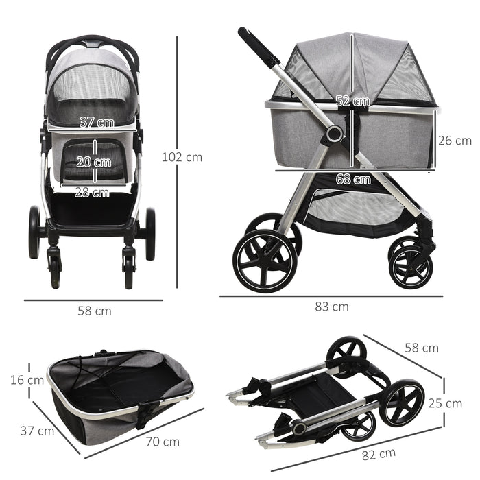 Foldable Pet Stroller and Car Seat - Detachable, Cushioned Dog & Cat Travel Pushchair with EVA Wheels and Basket - Safety Leash, Lightweight Design for Easy Transport