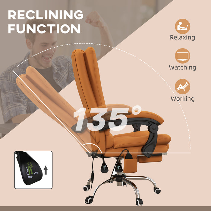 Light Brown Vibration Massage Office Chair with Heat - PU Leather Computer Seat, Extendable Footrest, Padded Armrest, Reclining Back - Ultimate Comfort for Professionals Working from Home