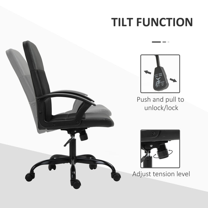 Ergonomic PVC Leather Office Chair with Mesh Panel - Swivel Seat, Padded, Adjustable Height & Tilt, 5-Wheel Base - Comfortable Desk Seating for Professionals