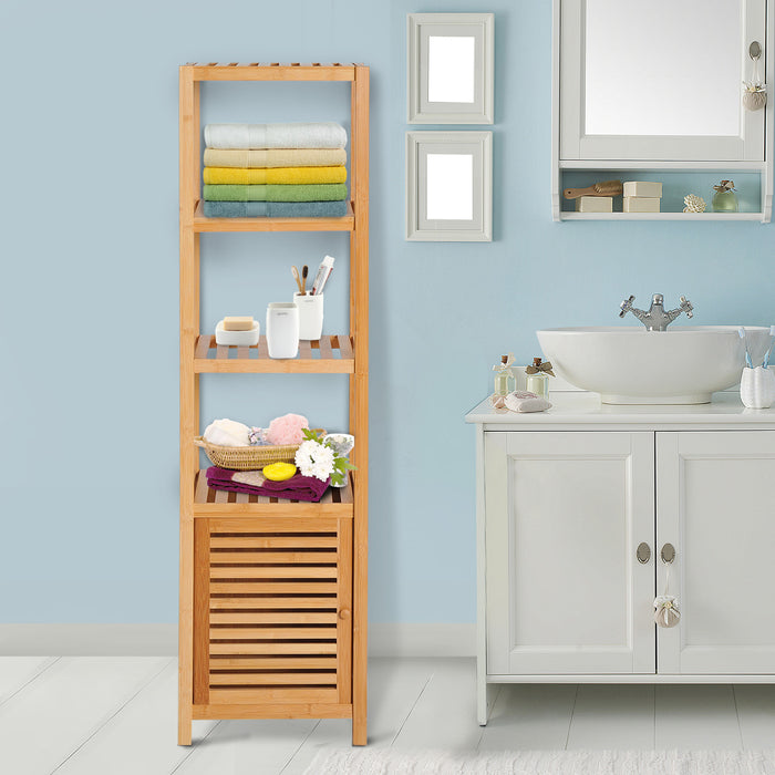 Freestanding 140cm Tall Storage Cabinet - 3 Shelves Cupboard for Bathroom & Kitchen Organization - Home Utility Organizer for Space Saving