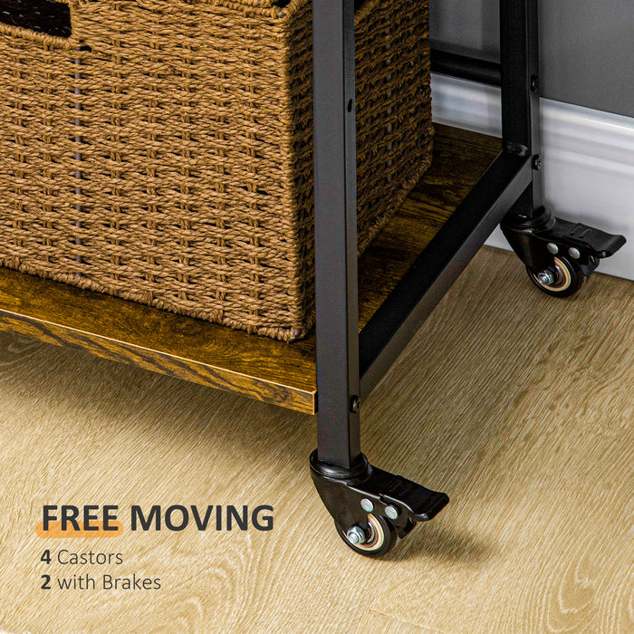 3-Tier Printer Stand with Adjustable Shelving - Rolling Utility Cart Trolley, Lockable Wheels, Rustic Brown Finish - Home Office Organization and Mobility Solution