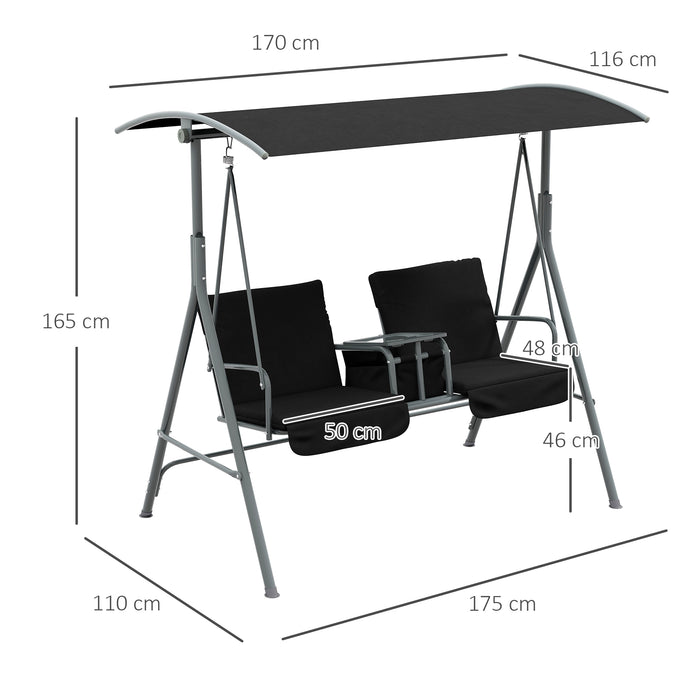 Double Patio Swing Chair with Tilting Canopy - 2-Person Rocking Bench with Padded Seats and Storage - Ideal for Garden Relaxation and Outdoor Lounging