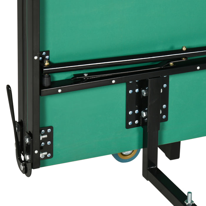 Folding Portable Tennis Table - 9FT Weather-Resistant with Lockable Wheels - Ideal for Indoor & Outdoor Gameplay, Green