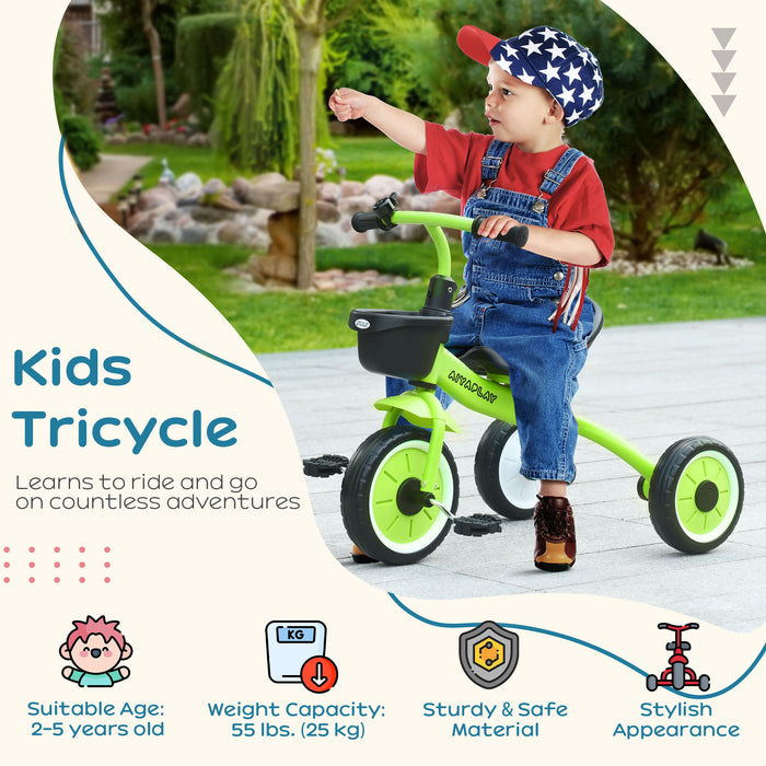 Kids' Adjustable Trike - Tricycle with Seat, Basket, and Bell for Toddlers - Perfect for Ages 2-5 Years, Green