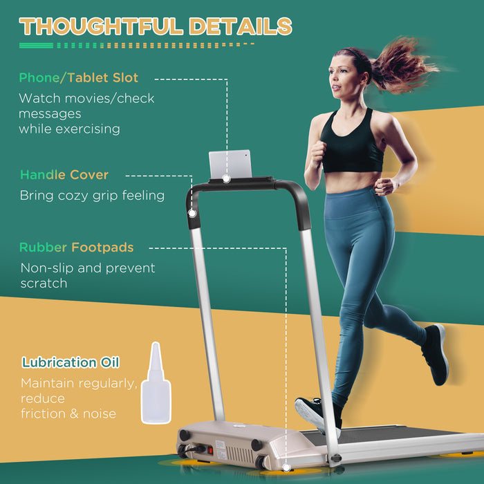 Compact Foldable Electric Treadmill with Wheels - 1-10km/h Speed Range, LCD Display & Device Holder - Convenient Home Fitness with Safety Features