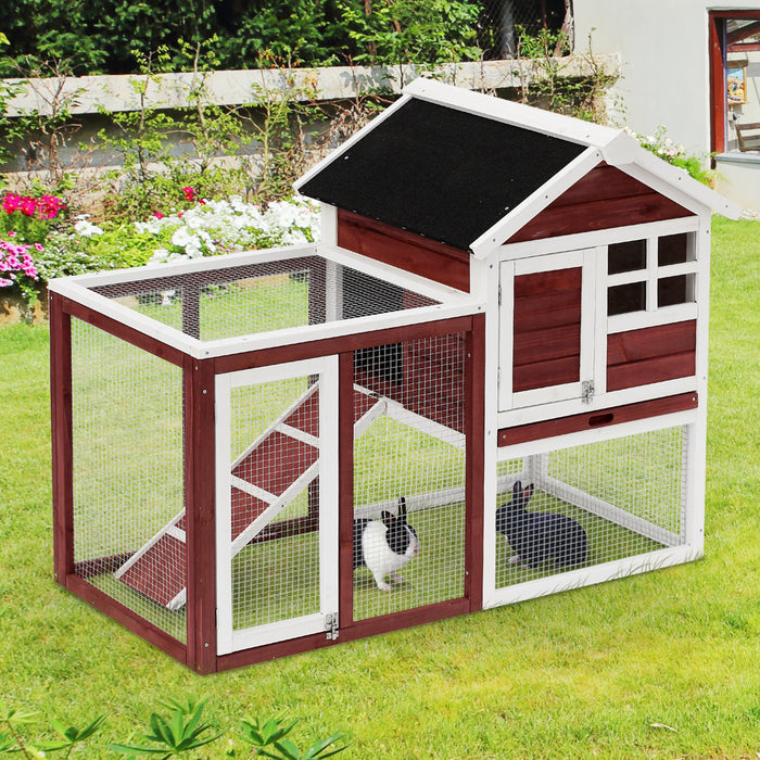 Wooden Rabbit Hutch 122 - Waterproof Asphalt Roof, Outdoor Fun Run, Removable Tray & Ramp - Ideal Bunny Sanctuary for Garden or Backyard