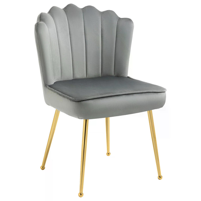 Velvet-Feel Shell Accent Chair - Luxurious Glam Vanity Seat with Metal Legs and Comfort Padding for Bedroom & Lounge - Stylish Makeup Chair in Grey for Elegant Home Decor