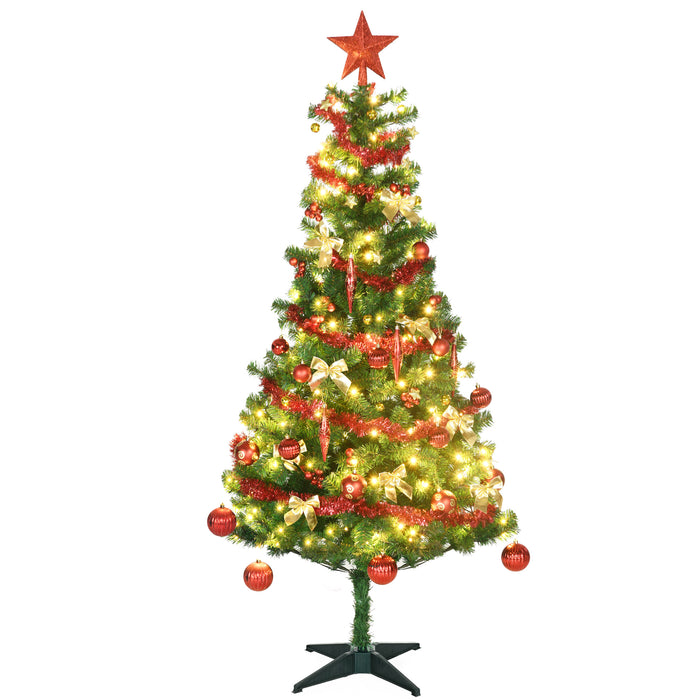 6-Foot Pre-Lit Artificial Christmas Tree - Warm White LED Lights, Auto-Expand, Decorated with Tinsel, Balls & Star Topper - Festive Holiday Display for Home & Office.