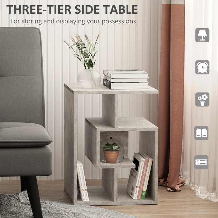 3-Tier Side Table with Open Storage - Living Room End Table Organizer, Cement Color - Ideal for Space Saving & Home Décor