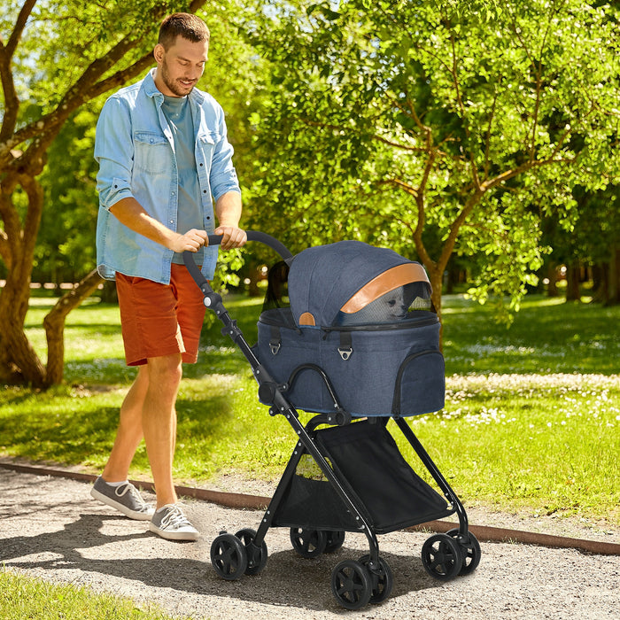 2-in-1 Oxford Cloth Convertible Pet Stroller Pushchair - Blue/Orange, Durable and Breathable - Ideal for Outdoor Walks and Travel with Dogs and Cats