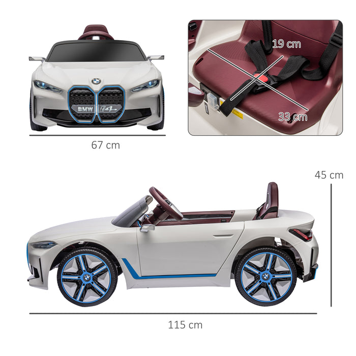 BMW i4 12V Electric Ride-On Car for Kids - Remote Control, Music, Portable Battery - Perfect for Ages 3-6 Years, Sleek White Design