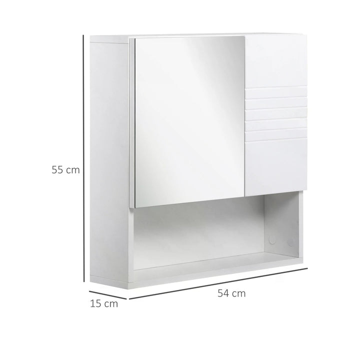 Wall-Mounted Bathroom Mirror Cabinet - Double Door Storage with Adjustable Shelf, 54 x 15 x 55cm, White - Ideal for Bathroom Organization and Space Saving