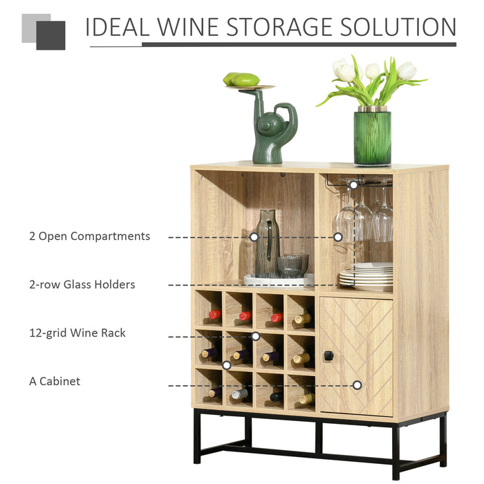 Freestanding 12-Bottle Wine Rack Sideboard - Serving Bar with Glass Holders, Elegant Brown Finish - Ideal for Home Entertainers and Wine Enthusiasts